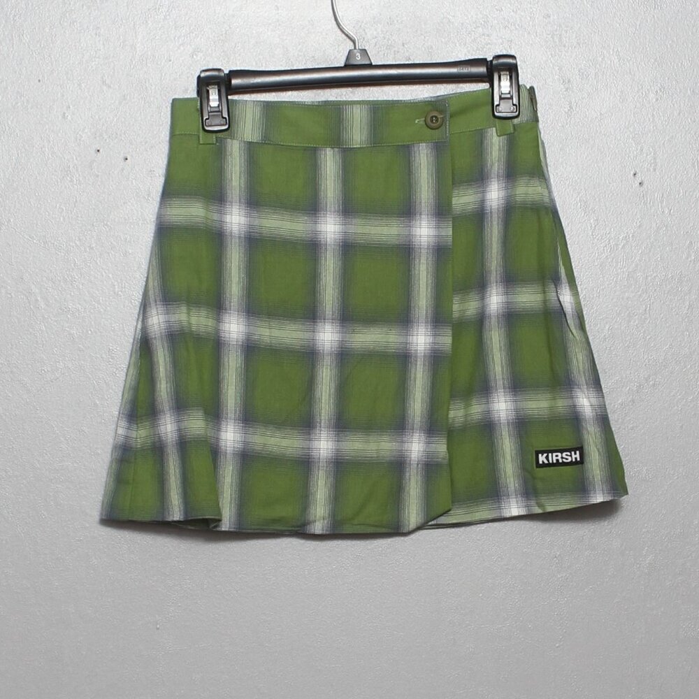 KIRSH nwt green plaid lightweight silky mini skirt